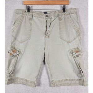 Carbon Mens Khaki Tan Cotton Cargo Shorts Size 36 Relaxed Fit Multi Pocket